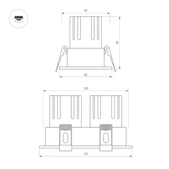 Фото #2 товара Светильник MS-FLOW-BUILT-S157x85-2x6W Warm3000 (BK, 15 deg, 230V) (Arlight, IP20 Металл, 5 лет)