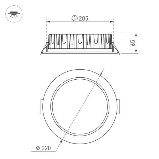 Фото #3 товара Светильник MS-MIST-BUILT-R220-30W Warm3000 (WH, 110 deg, 230V) (Arlight, IP54 Металл, 5 лет)