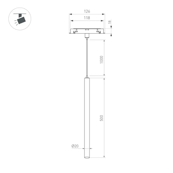 Фото #4 товара Светильник MAG-ORIENT-SPOT-HANG-L500-R20-3W Warm3000 (BK, 20 deg, 48V) (Arlight, IP20 Металл, 5 лет)