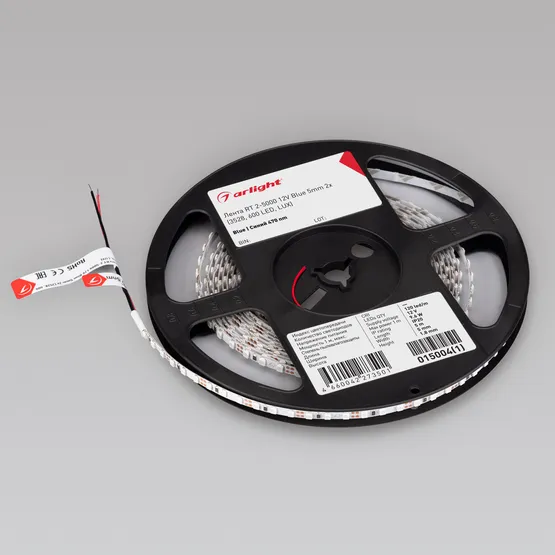 Фото #4 товара Светодиодная лента RT 2-5000 12V Blue 5mm 2x (3528, 600 LED, LUX) (Arlight, 9.6 Вт/м, IP20)